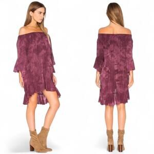 Revolve Blue Life Callista Dress Tie Dye Off‎ Shoulder Boho Plum Asymmetrical XS